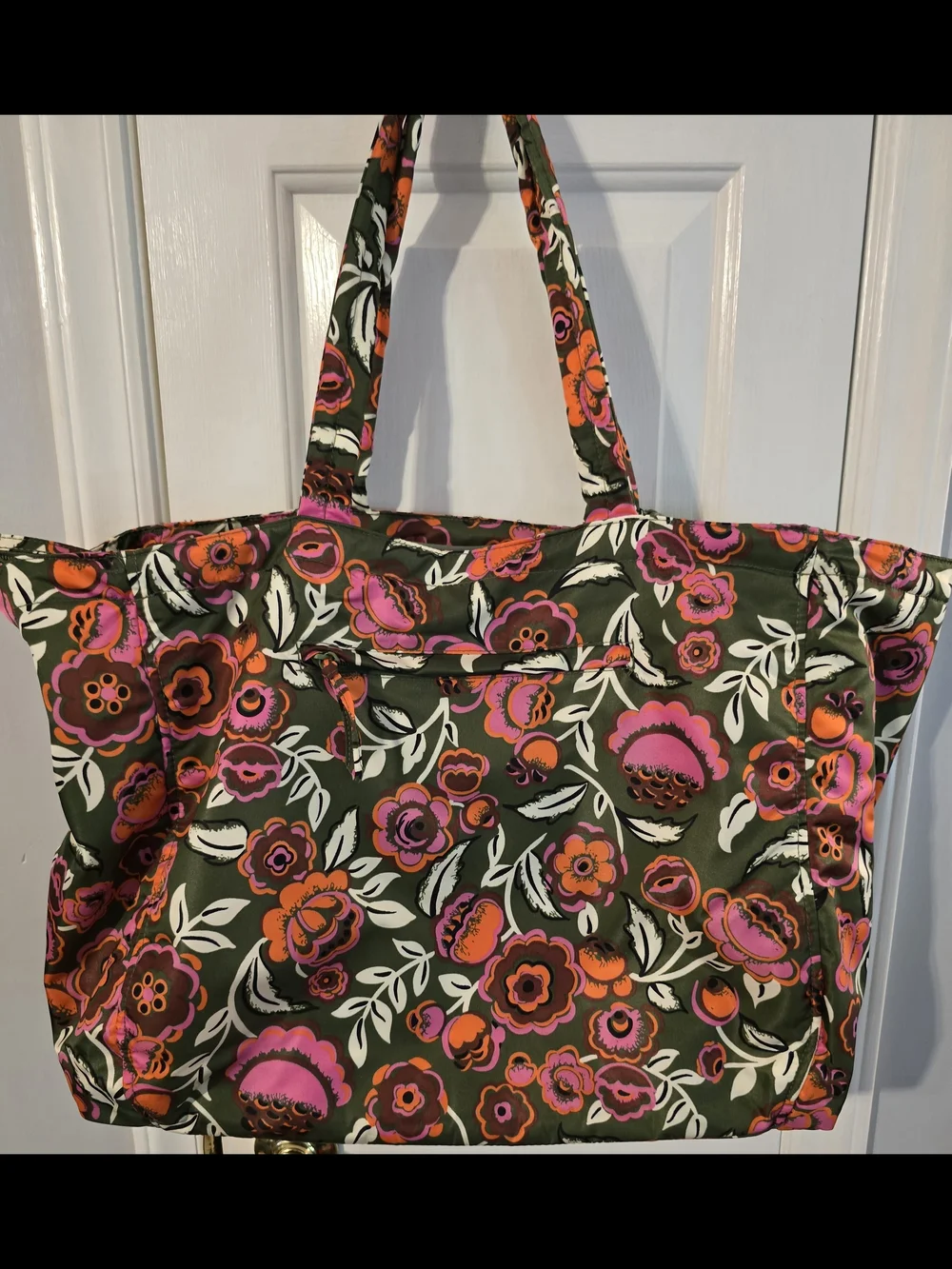 Vera Bradley Knollton Travel Tote -Olive Tote with Pink & Orange Floral Print